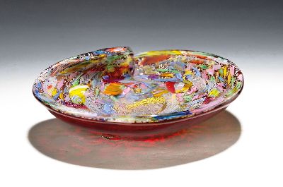 Image Glass bowl, Murano, Italy, 1970s, colorless glass, partially ruby-red overlaid, melted ...