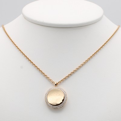 27120731a - Anhänger mit Brillanten an Kette, RG 750/000, runde Platte außen bes. m. Brill. zus. ...