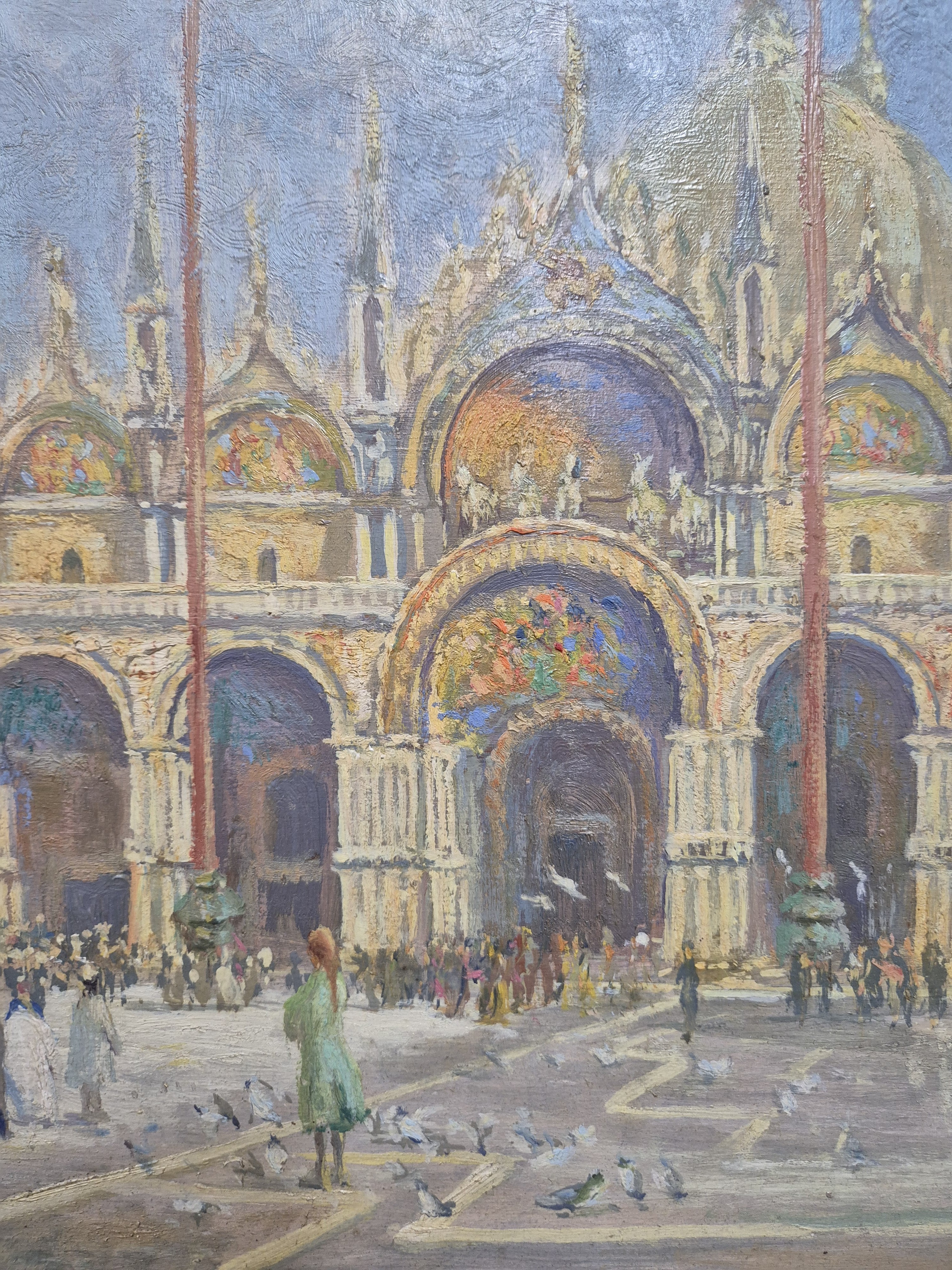 Detail a: Giuseppe Calvi, 1895 Mailand-1983 Alassio-Savona, Ansicht aus Venedig, Piazza San Marco mit Blick auf den Dom San Marco, impressive Auffassung, ...