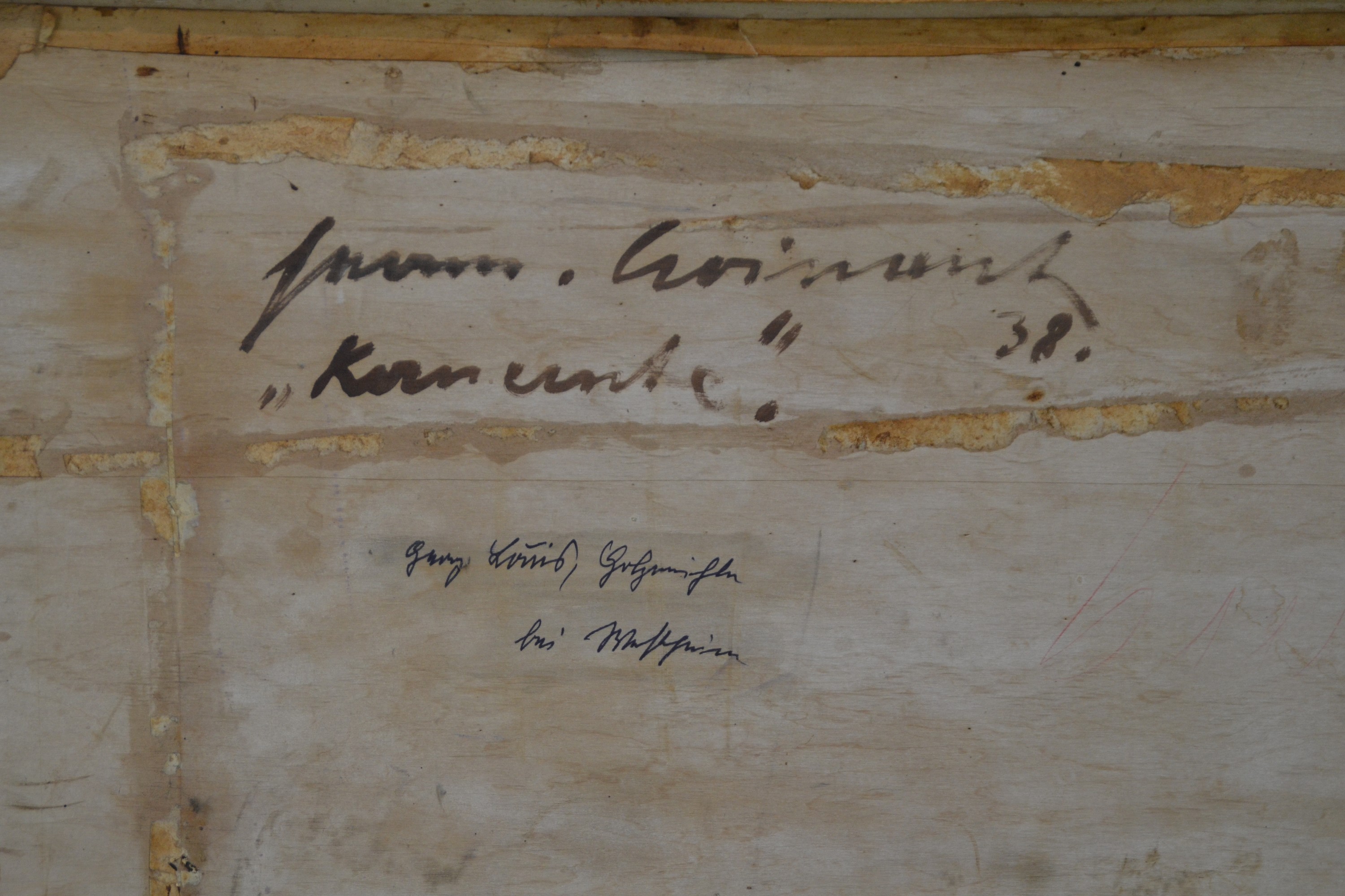 Detail b: Hermann Croissant, 1897-1963 Landau, "Kornernte" so verso bezeichnet, in arkadischem Duktus geschilderte bäuerlich -stolze Figurengruppe ...