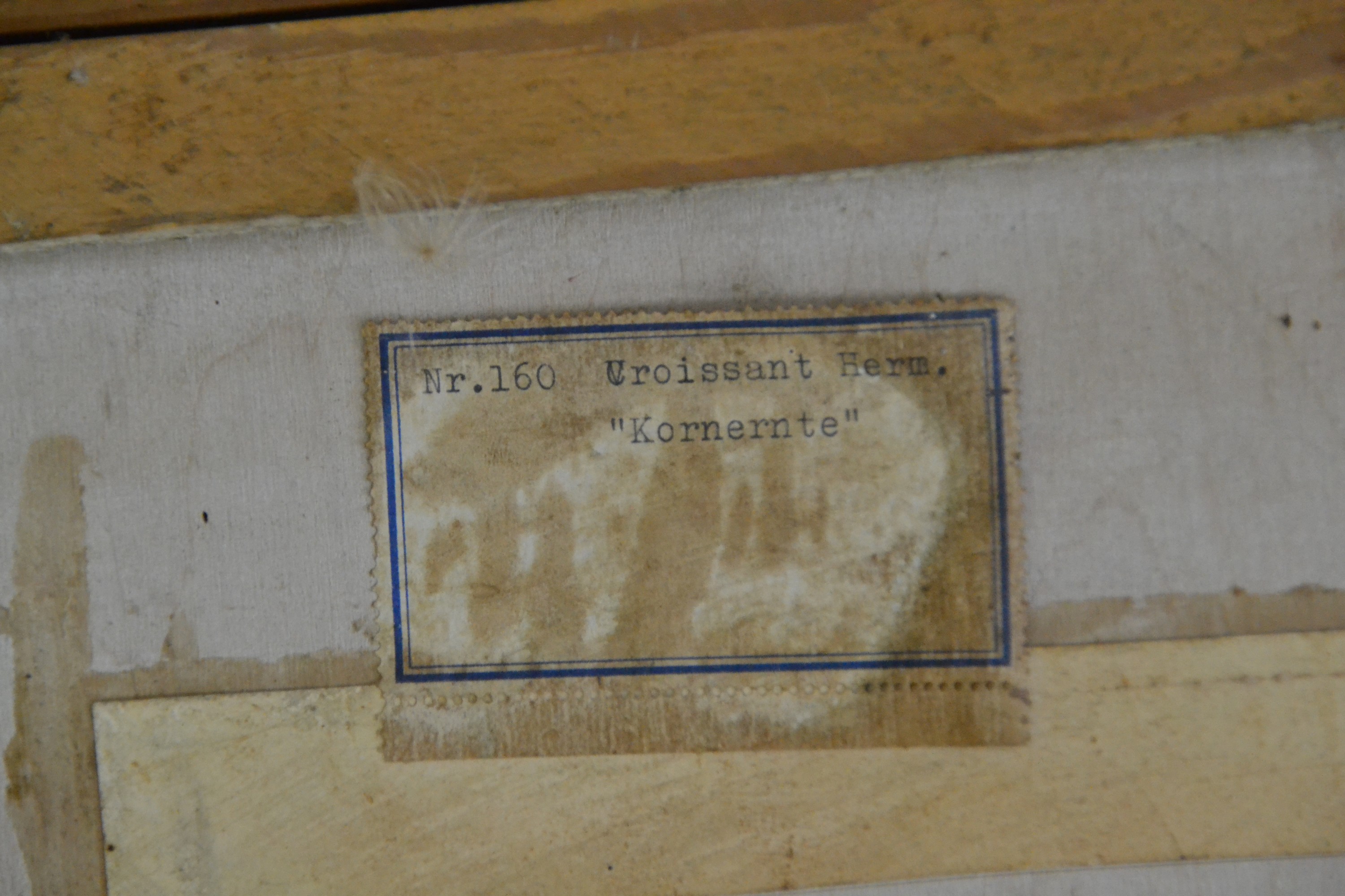 Detail c: Hermann Croissant, 1897-1963 Landau, "Kornernte" so verso bezeichnet, in arkadischem Duktus geschilderte bäuerlich -stolze Figurengruppe ...