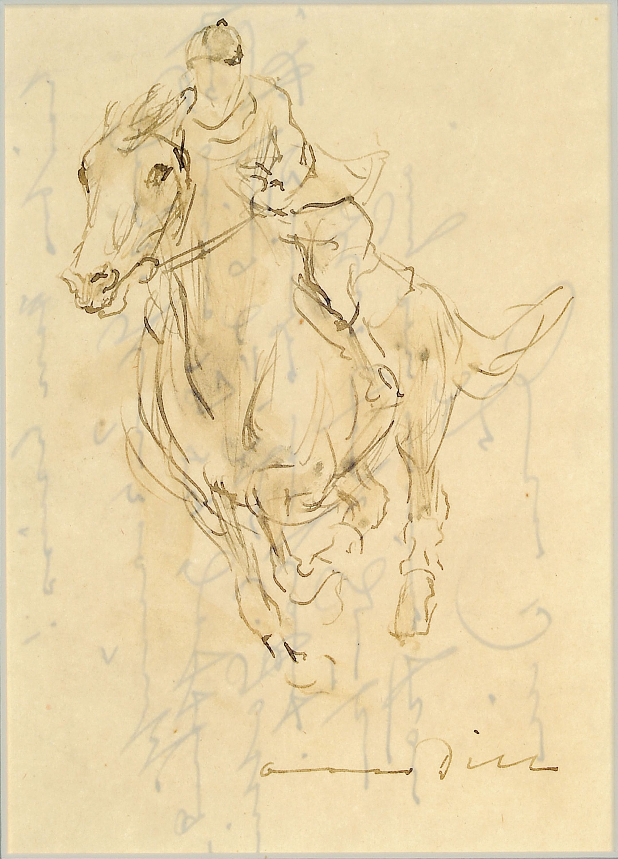 Image 27121198 - Otto Dill, 1884-1957, lavierte Tuschezeichnung, Jockey, signiert, verso mit Widmung: ...