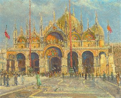 Image Giuseppe Calvi, 1895 Milan-1983 Alassio- Savona, View from Venice, Piazza San Marco with ...
