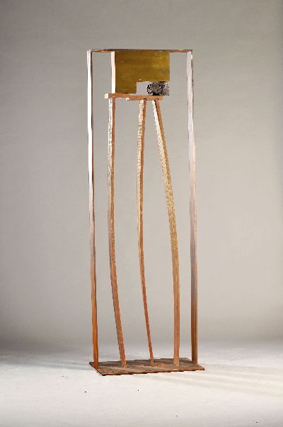 Image Paul Gees, 1949, sculpture, title: ´Vertical with recessed volume´ metal, wood, stone and ...