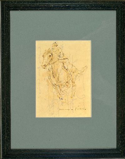 27121198k - Otto Dill, 1884-1957, lavierte Tuschezeichnung, Jockey, signiert, verso mit Widmung: ...