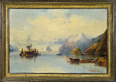 27121201k - Karl Kaufmann, 1843 Neplachowitz-1905 Wien, norwegische Fjordlandschaft, rechts unten ...