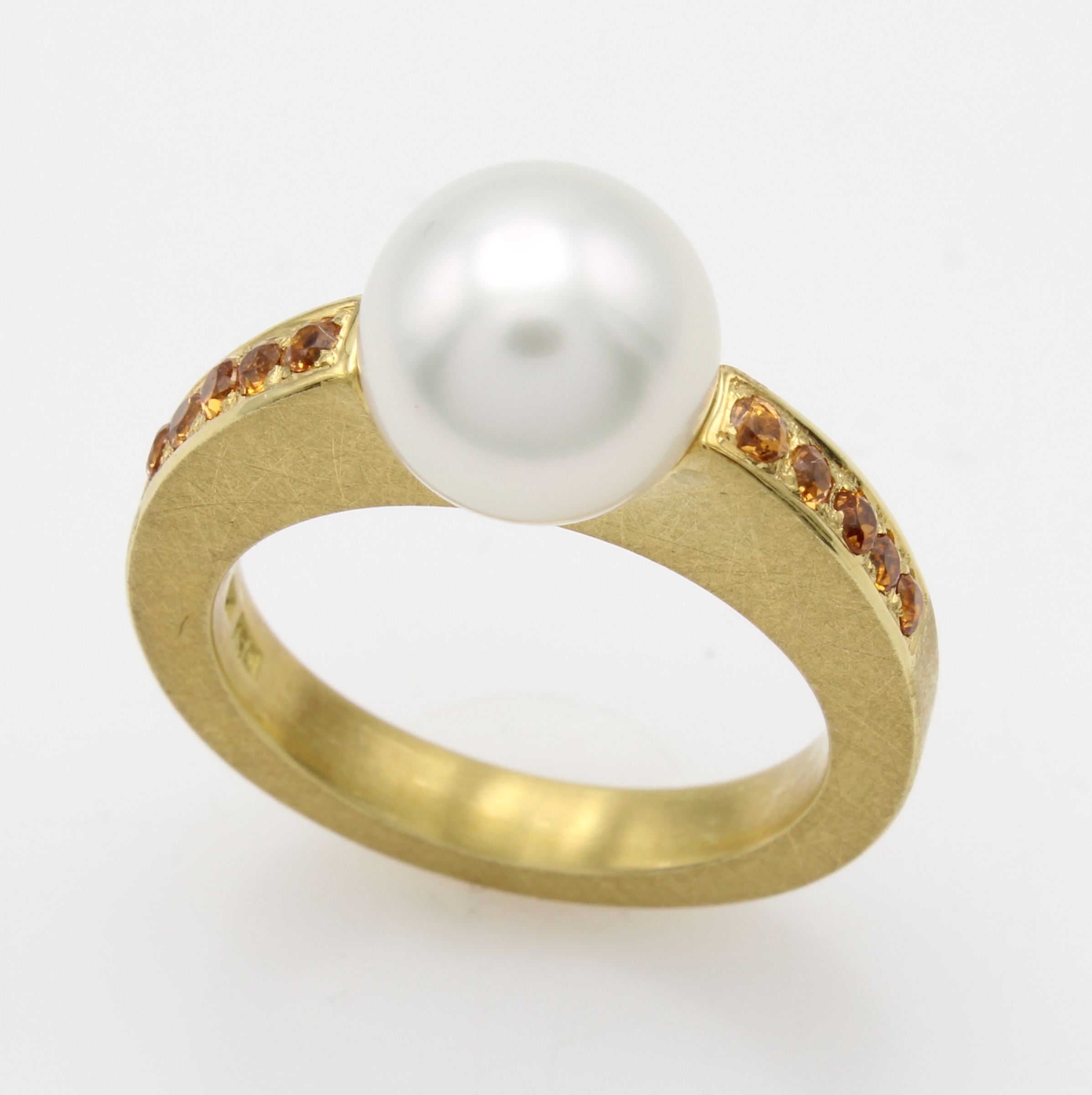Image 27121327 - Ring mit Südseezuchtperle und Citrinen, GG 750/000, strichmatt., weiße Perle ca. 9 mm, ...