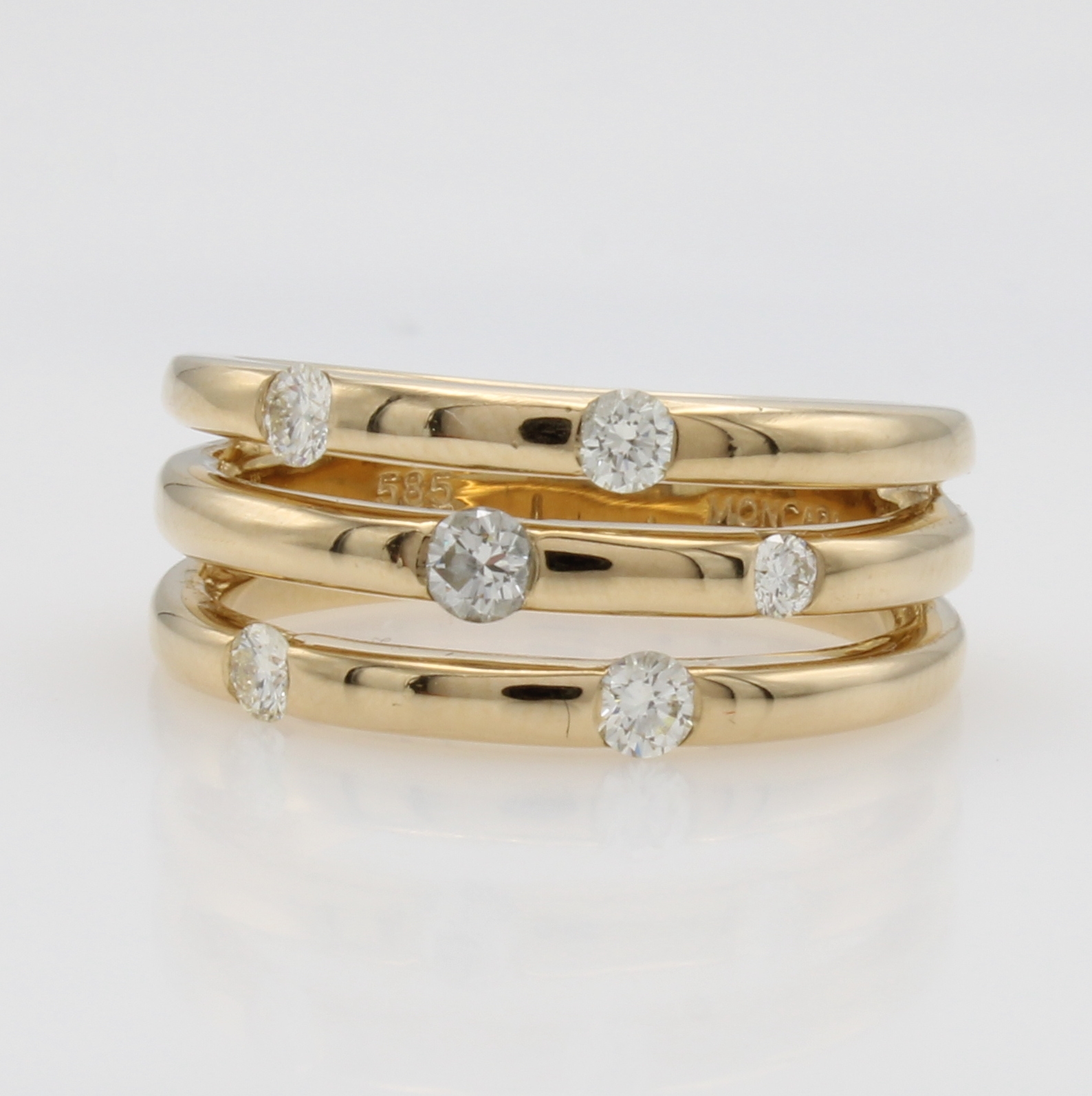 Image 27121336 - Ring mit Brillanten, GG 585/000, 3-rhg. Optik, 6 Brill. zus. ca. 0.40 ct Weiß-l.get. ...