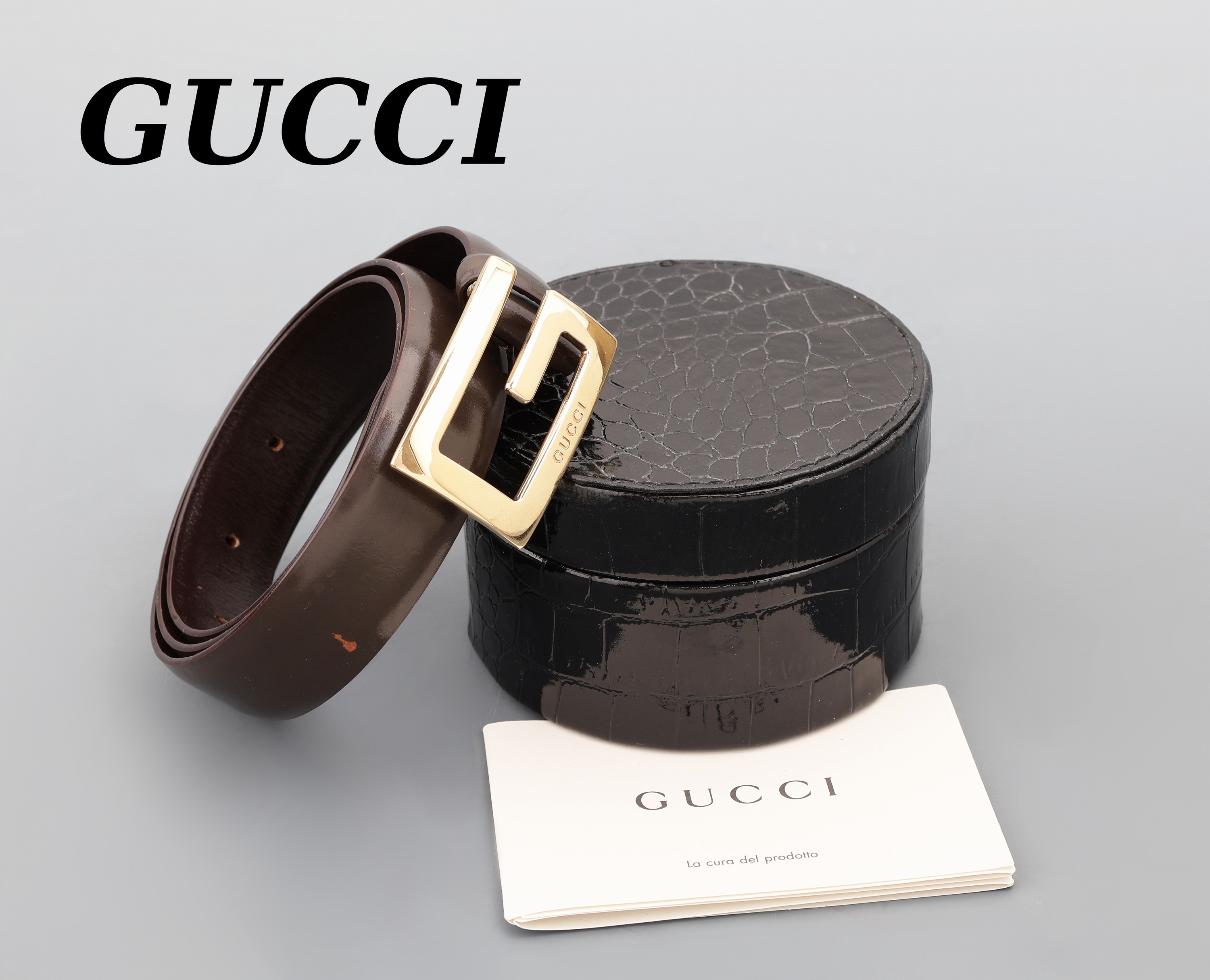 Image 27121369 - GUCCI Gürtel braunes Leder, Tragespuren, Größe 75 cm, B. ca. 2.5 cm, Gesamtlänge 90 ...