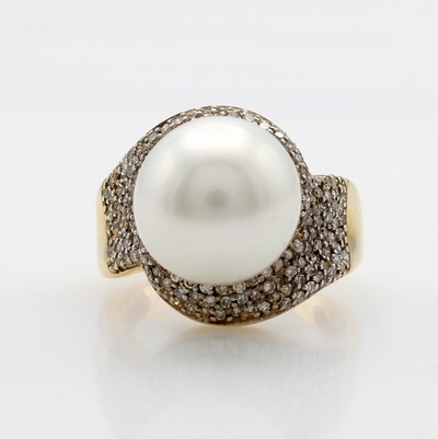 Image Ring mit Südseezuchtperle und Diamanten, GG 585/000, weiße Perle ca. 12 mm, Diam. zus. ...