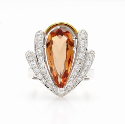 Image Ring mit synth. Citrin und Brillanten, WG/GG 750/000, tropfenf. Citrinsynth., Brill. in ...