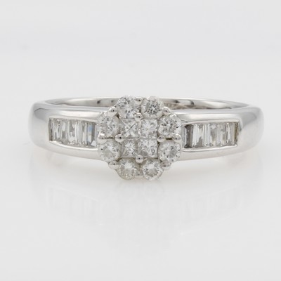 Image Ring mit Diamanten und Brillanten, WG 750/ 000, Diamantbaguettes in Ringschultern, Diam. ...