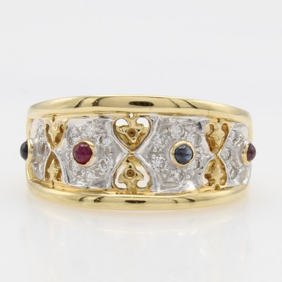 Image Ring mit Rubinen, Saphiren und Diamanten, GG/WG 750/000, 4 Farbsteincabochons, Diam. ...