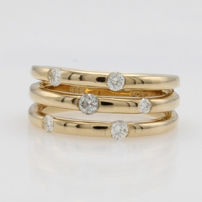 Image Ring mit Brillanten, GG 585/000, 3-rhg. Optik, 6 Brill. zus. ca. 0.40 ct Weiß-l.get. ...