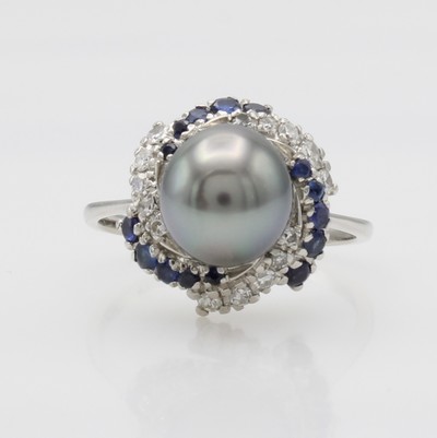 Image Ring mit Tahitizuchtperle????, Saphiren und Diamanten, WG 750/000, graue Perle ca. 9 mm, ...