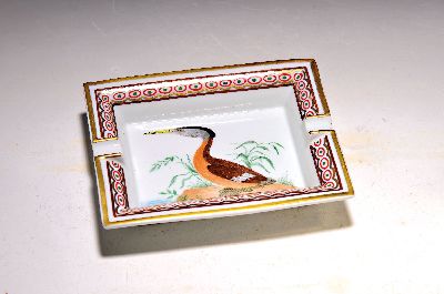 Image Ashtray with bird painting, Hermes, France, porcelain, gold decoration, hand-painted ...