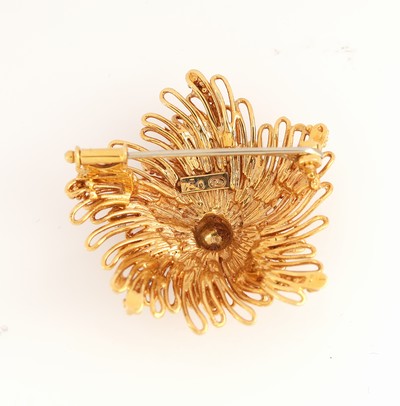 27121385b - 18 kt Gold LAUDIER Smaragd-Brillant-Brosche, GG 750/000, qualitätvolle Verarbeitung, 5 ...