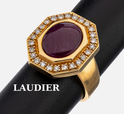Image 18 kt gold LAUDIER ruby-brilliant-ring , YG 750/000, ruby-cabochon ca, 5.0 ct, 26 ...