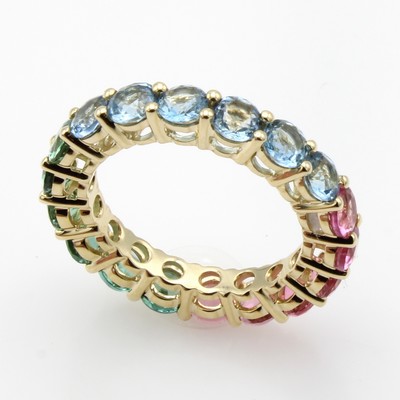 Image Ring mit Farbsteinen, GG 585/000, Aquama- rine u. Turmaline zus. ca. 4.46 ct, RW ca. 55 ...