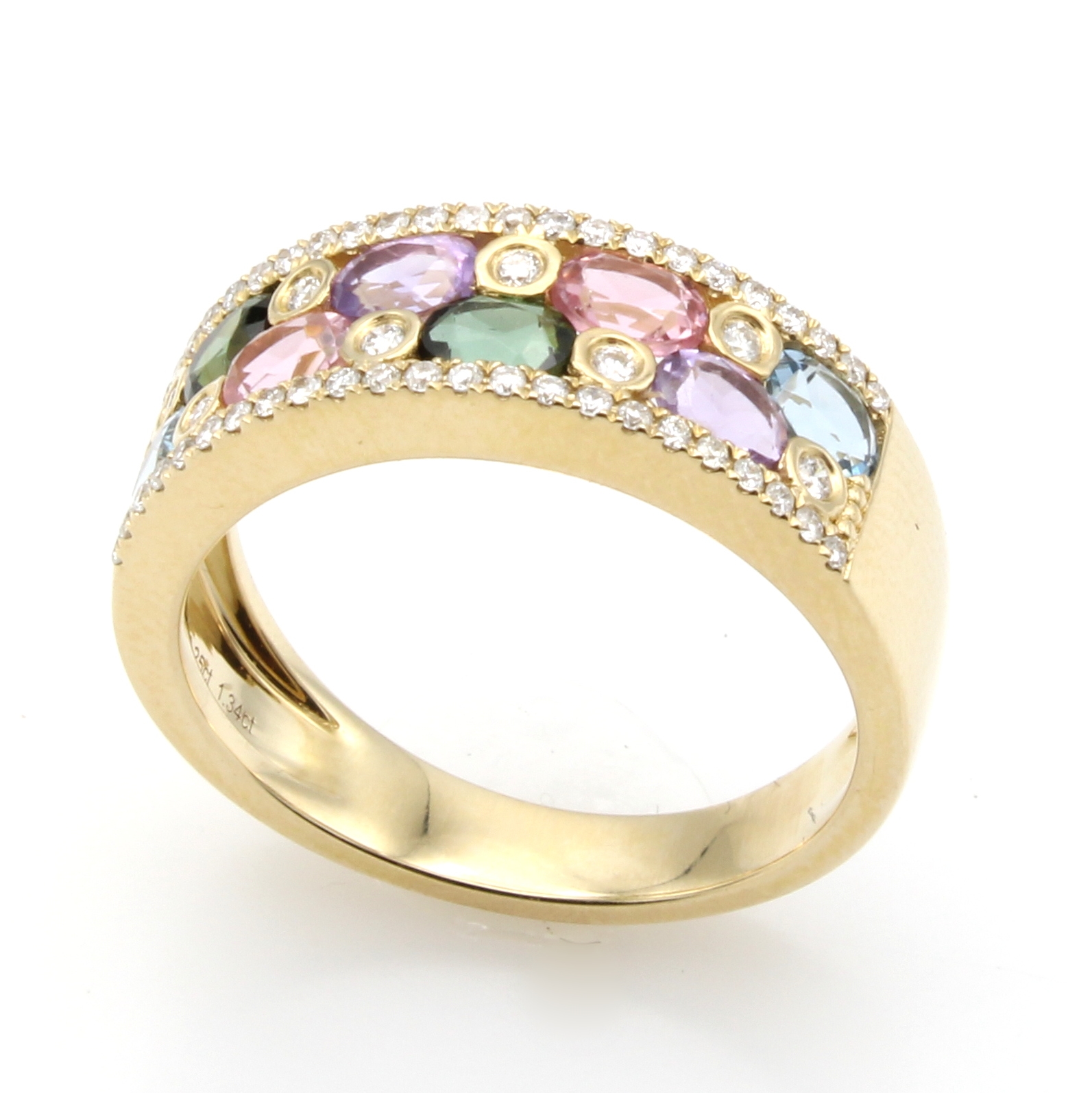 Image 27121406 - Ring mit Farbsteinen und Brillanten, GG 585/000, Turmaline, Aquamarine u. Amethyste zus. ...