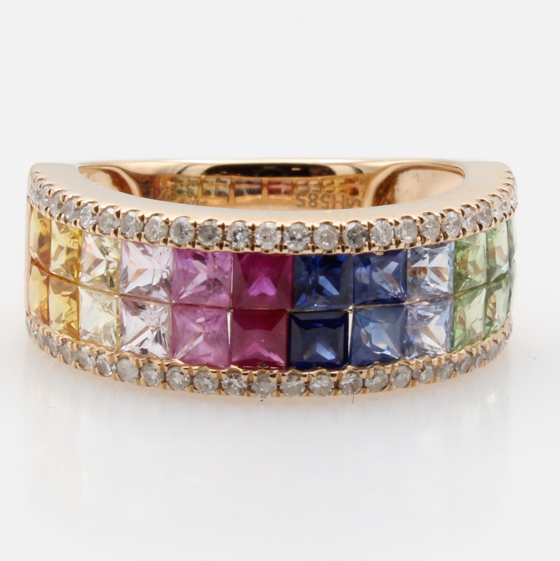 Image 27121409 - Ring mit Saphiren und Brillanten, RoséG 585/000, 24 bunte Saphire zus. ca. 3.22 ct, 54 ...
