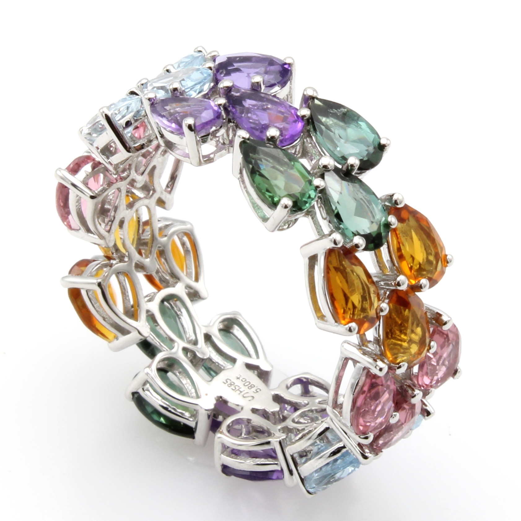 Image 27121410 - Ring mit Farbsteinen, WG 585/000, Turmaline,Amethyste, Aquamarine u. Citrine in Tropfen- ...