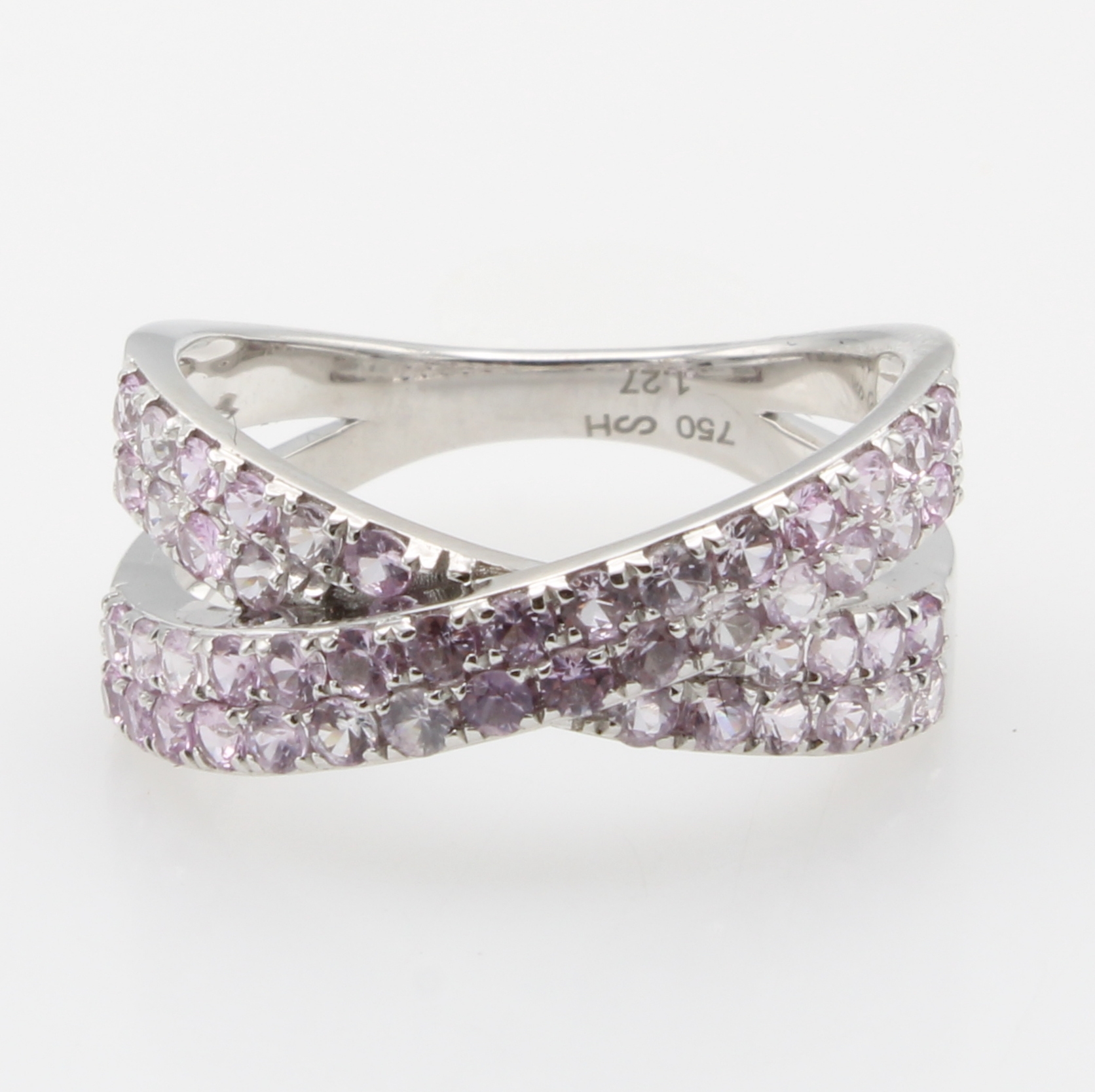 Image 27121411 - Ring mit Saphiren, WG 750/000, 50 pinkfarb. Saphire überkreuzt gef. 1.27 ct, RW ca. 55 ...