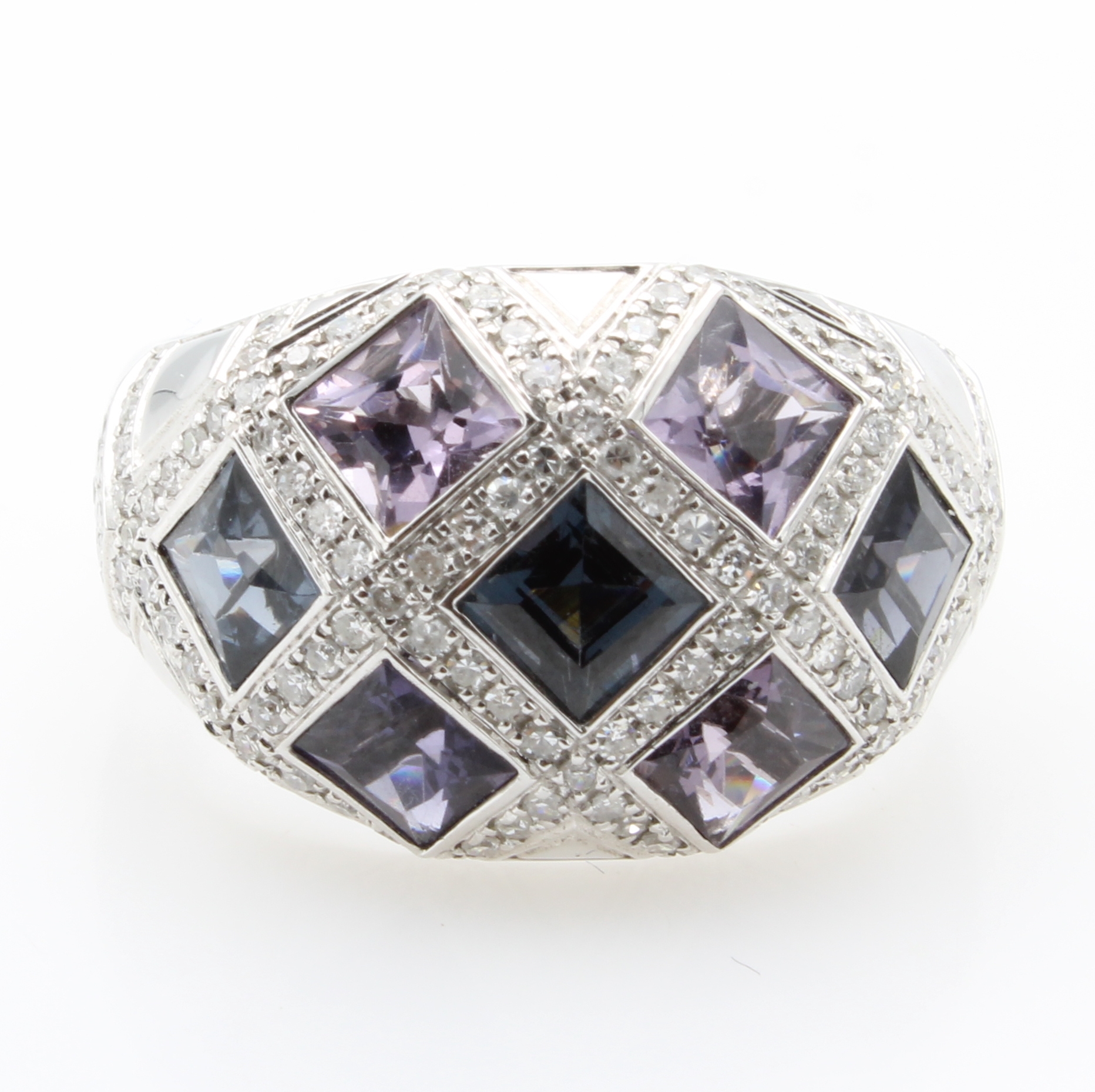 Image 27121414 - Ring mit Brillanten und Spinellen, WG 750/ 000, 7 Spinellcarrées zus. ca. 3.34 ct, 128 ...