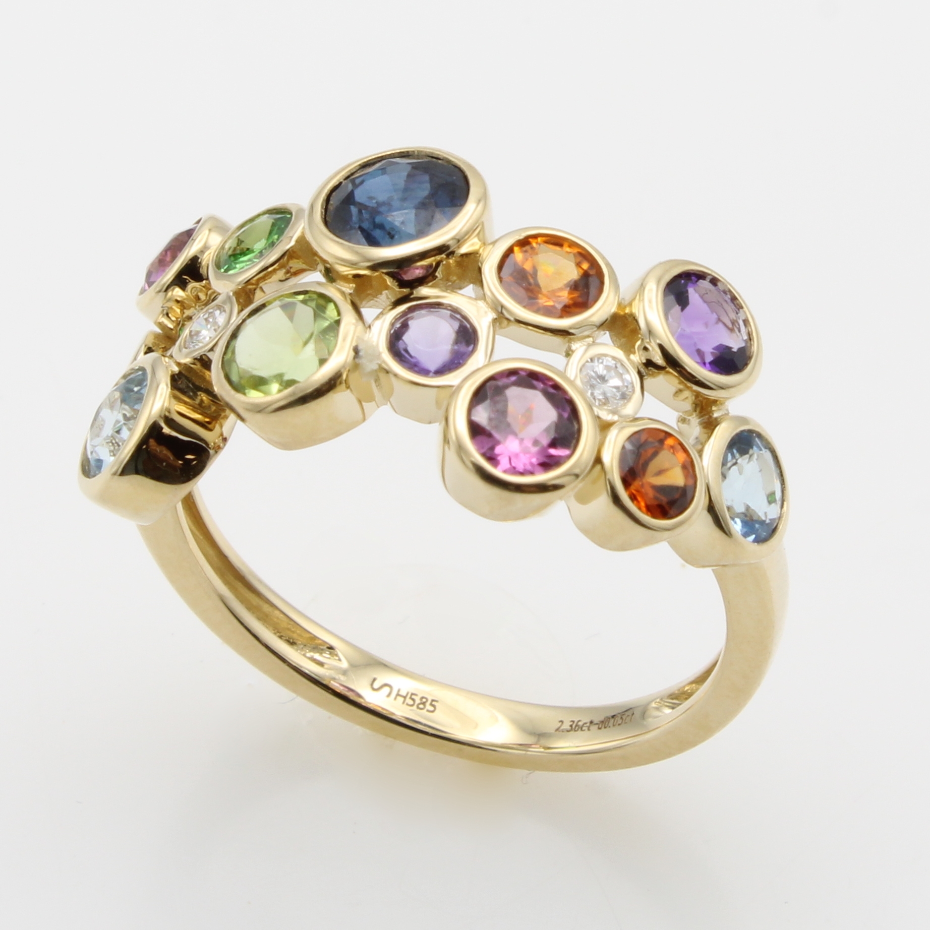 Image 27121431 - Ring mit Farbsteinen und Brillanten, GG 585/000, diverse Farbsteine zus. ca. 2.7 ct, ...