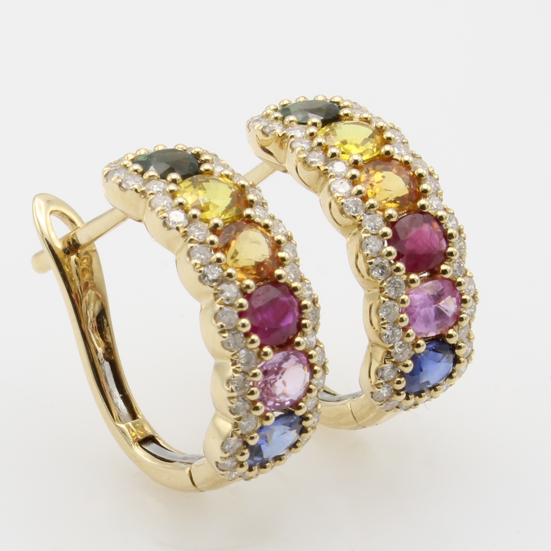 Image 27121445 - Paar Klappcreolen mit Brillanten und Saphiren, GG 585/000, 84 Brill. zus. ca. 0.58 ct, ...