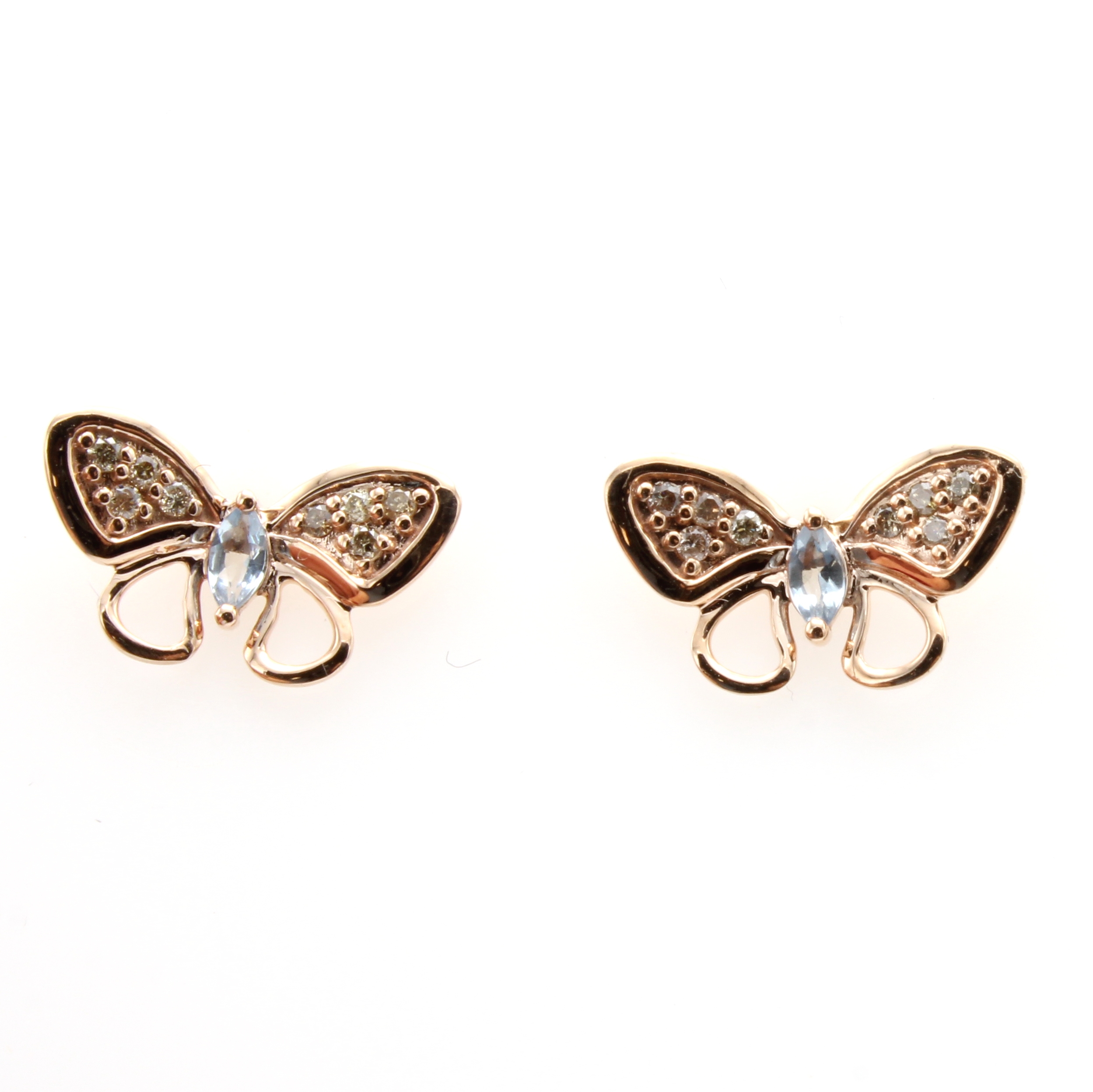Image 27121464 - Paar Ohrstecker ´Schmetterlinge´ mit Aqua- marinen und Brillanten, RoséG 585/000, 2 ...