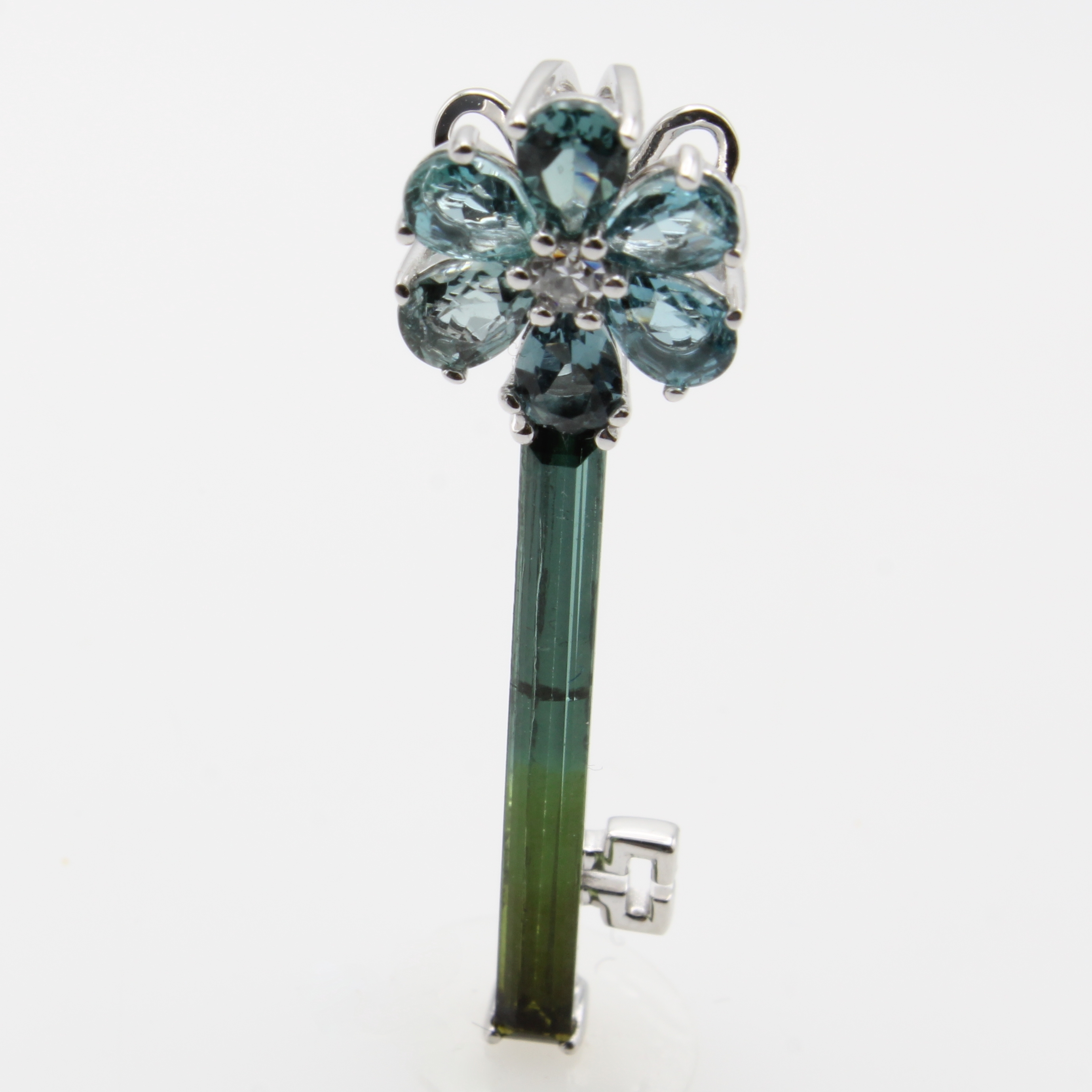 Image 27121470 - Anhänger ´Schlüssel´ mit Farbsteinen und Brillant, WG 585/000, Brill. ca. 0.03 ct ...