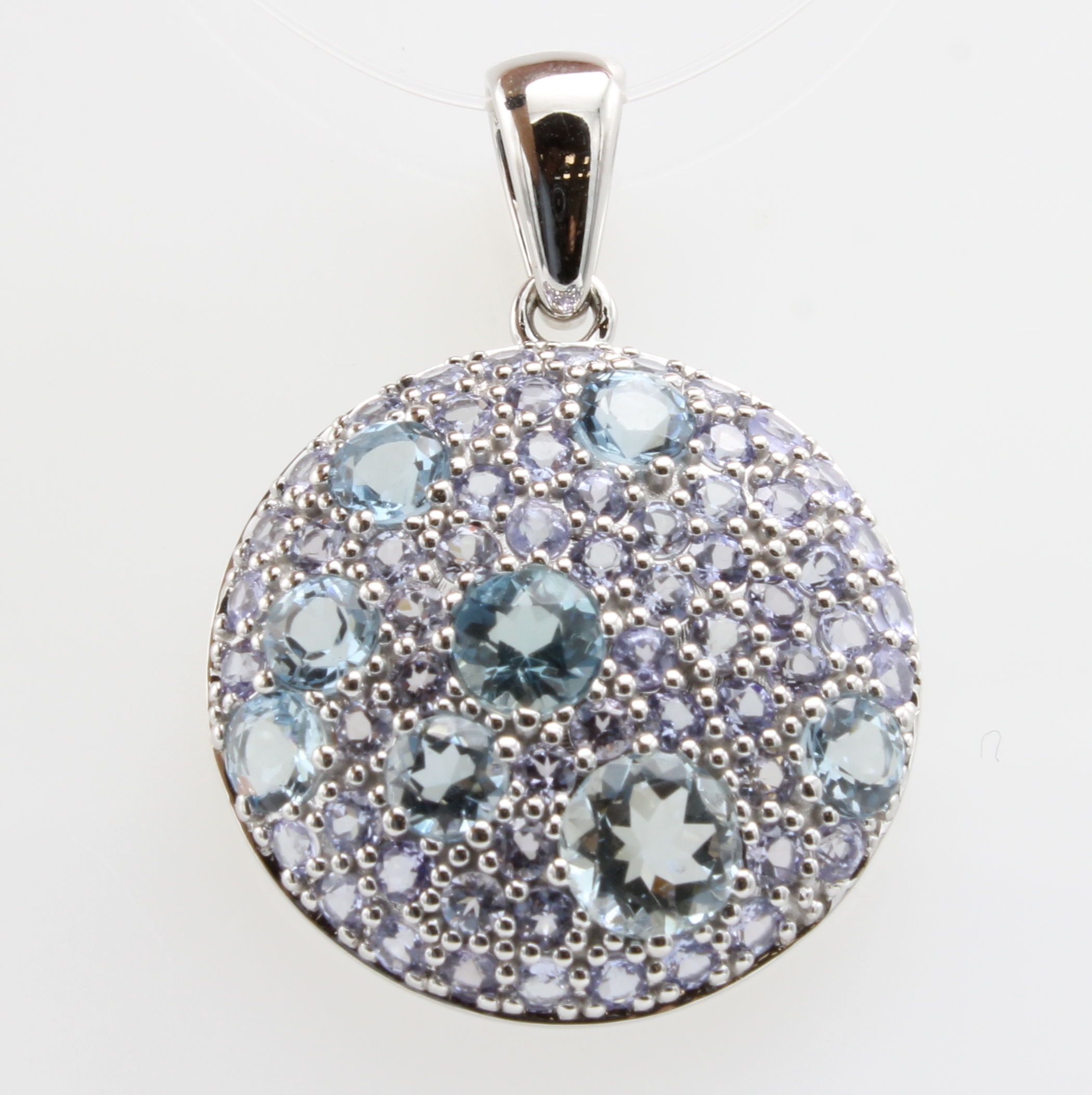 Image 27121479 - Anhänger mit Farbsteinen, WG 585/000, Aqua- marine zus. ca. 2.58 ct u. Tansanite zus. ...