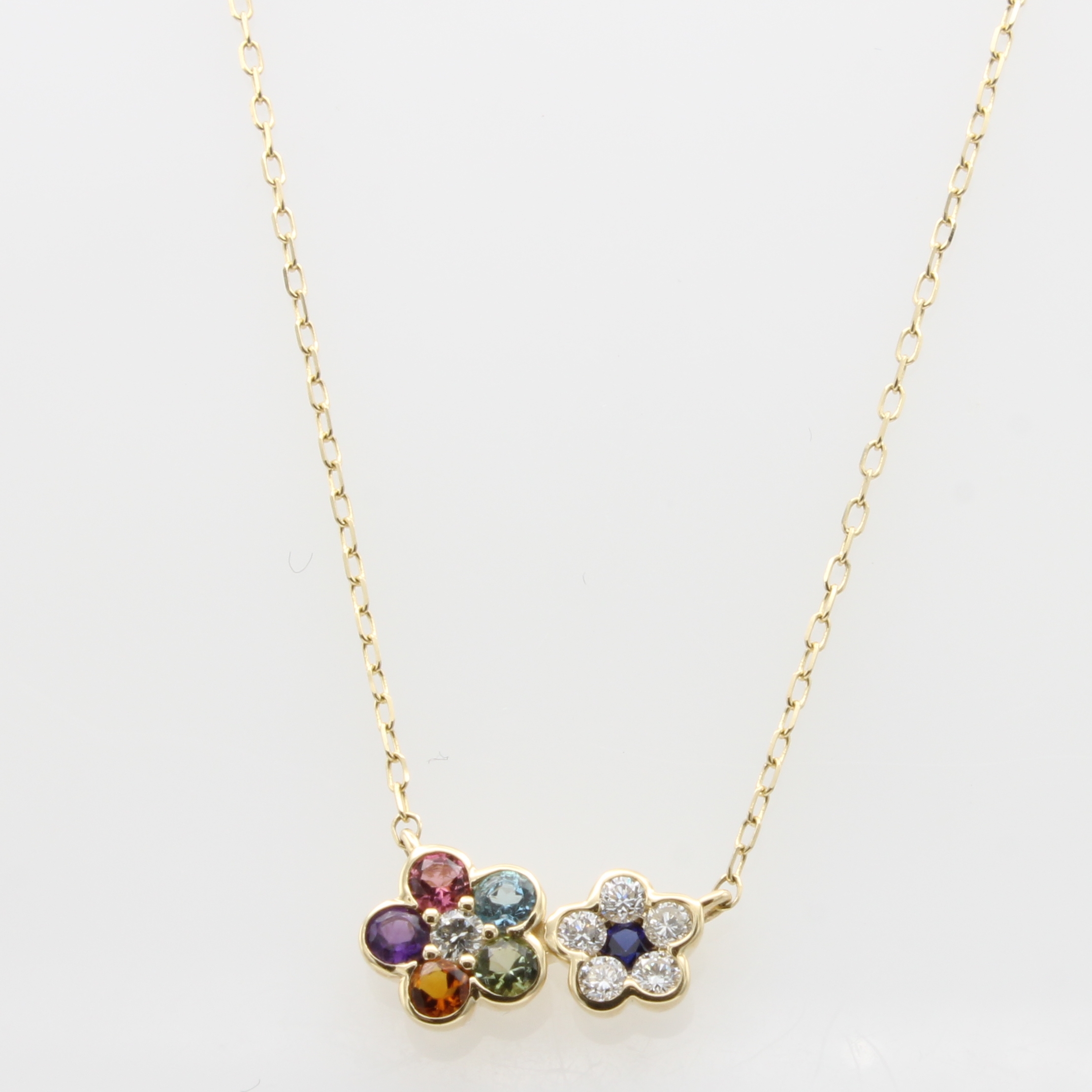 Image 27121491 - Collier mit Farbsteinen und Brillanten, GG 585/000, diverse Farbsteinen ´Blüten´ zus. ...