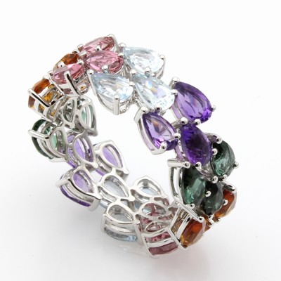 27121410a - Ring mit Farbsteinen, WG 585/000, Turmaline,Amethyste, Aquamarine u. Citrine in Tropfen- ...