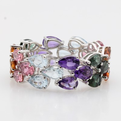 27121410b - Ring mit Farbsteinen, WG 585/000, Turmaline,Amethyste, Aquamarine u. Citrine in Tropfen- ...