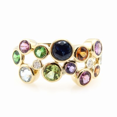 27121431a - Ring mit Farbsteinen und Brillanten, GG 585/000, diverse Farbsteine zus. ca. 2.7 ct, ...