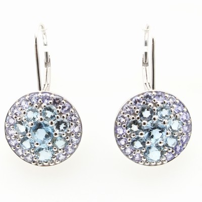 27121450a - Paar Ohrgehänge mit Farbsteinen, WG 585/000,16 Aquamarine zus. ca. 2.38 ct u. 32 ...