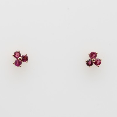 Image Paar Ohrstecker mit Turmalinen, RoséG 585/ 000, 6 Turmaline zus. ca. 0.19 ct ...