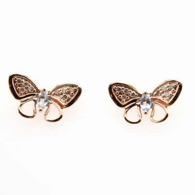 Image Paar Ohrstecker ´Schmetterlinge´ mit Aquamarinen und Brillanten, RoséG 585/000, ...