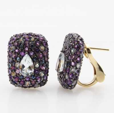 27121465a - Paar Ohrstecker mit Farbsteinen, GG 585/000,128 Amethysten zus. ca. 4.49 ct, 42 ...