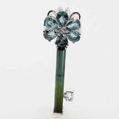 Image Anhänger ´Schlüssel´ mit Farbsteinen und Brillant, WG 585/000, Brill. ca. 0.03 ct ...