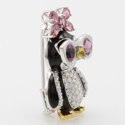 27121472b - Anhänger/Brosche ´Pinguin´ mit Onyxen, Brillanten und Turmalinen, WG/GG 585/000, ...