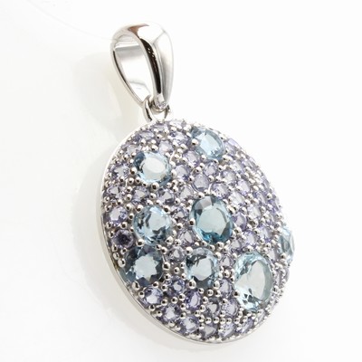 27121479a - Anhänger mit Farbsteinen, WG 585/000, Aqua- marine zus. ca. 2.58 ct u. Tansanite zus. ...