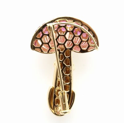 27121481a - Anhänger/Brosche ´Pilz´ mit Rubinen, GG 585/000, 50 Rubine zus. ca. 2.14 ct ...