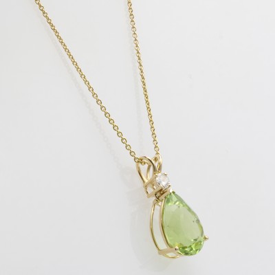 27121484a - Anhänger mit Peridot und Brillant an Kette, GG 585/000, Brill. ca. 0.11 ct feines ...