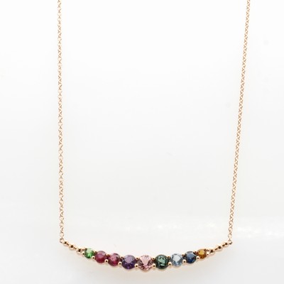 Image Collier mit Farbsteinen, RoséG 585/000, diverse Farbsteine zus. ca. 1.06 ct, in L. ...
