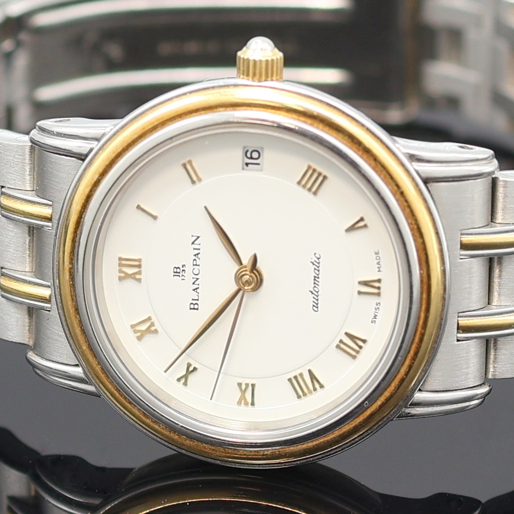 Detail a: BLANCPAIN Damenarmbanduhr Villeret, Schweiz um 1990, Automatik, 2-teil. Geh. in Edelstahl/Gold kombiniert inkl. Gliederband m. Faltschl., Glasrand ...