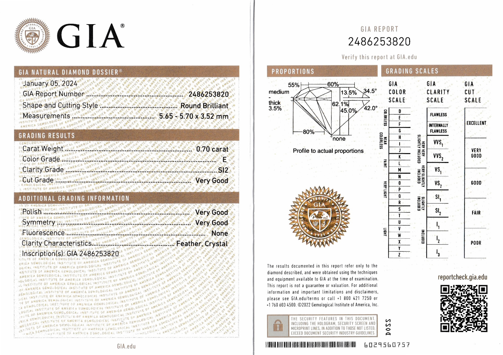 Detail b: Loser Brillant, 0.70 ct hochfeines Weiß(E)/ si2, mit GIA-Expertise
