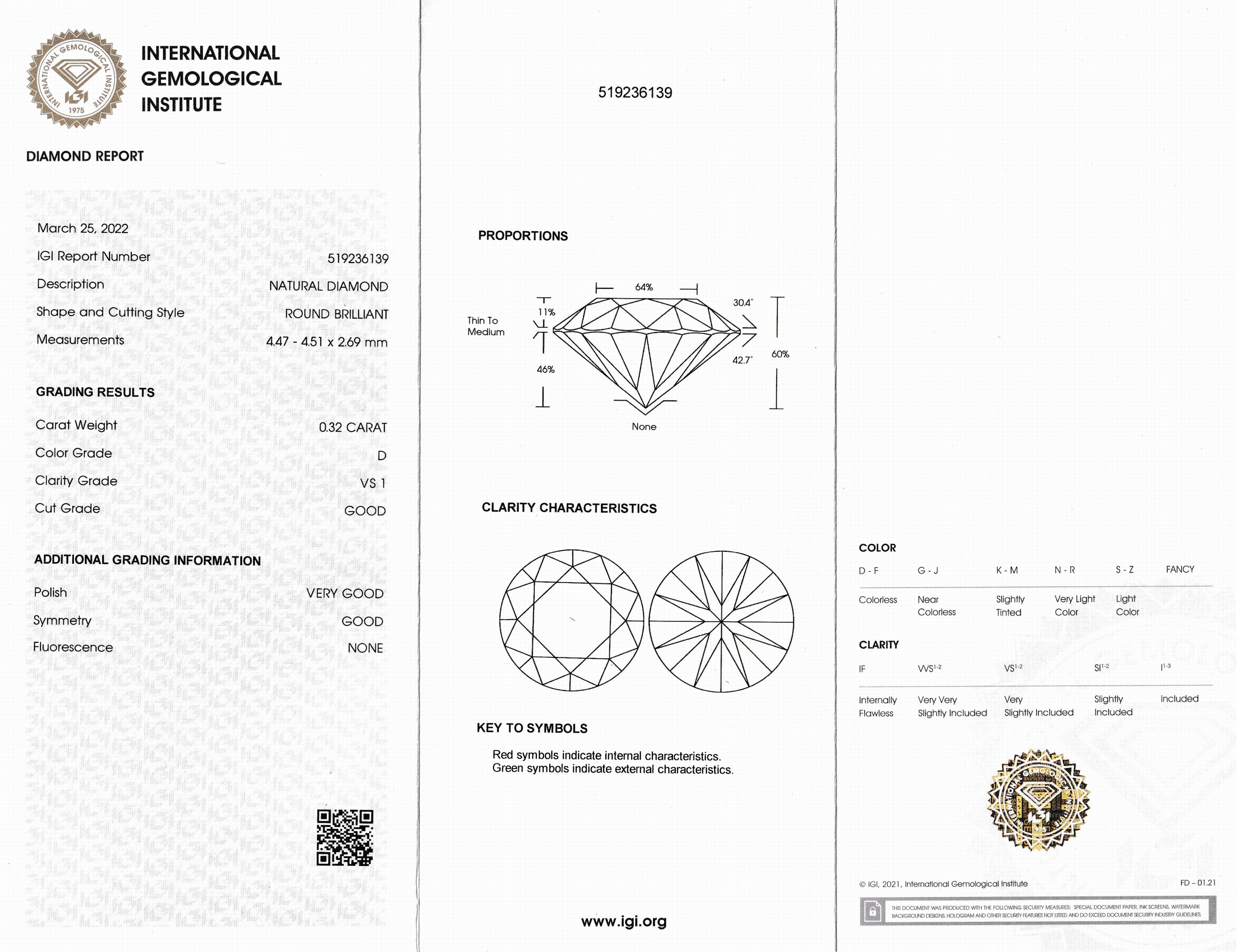 Detail a: Loser Brillant, 0.32 ct hochfeines Weiß(D) /vs1, eingeschweißt, mit IGI-Expertise